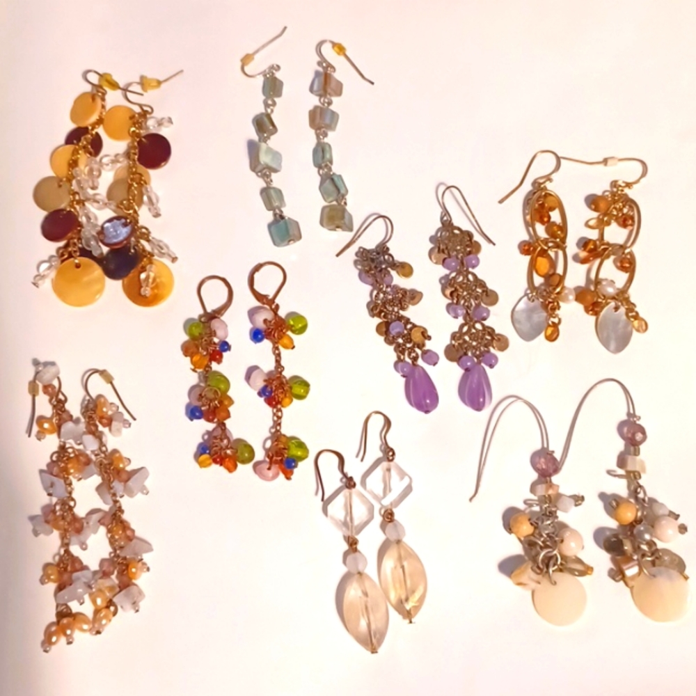 8 pairs of dangle neutral earthy ethnic earrings
